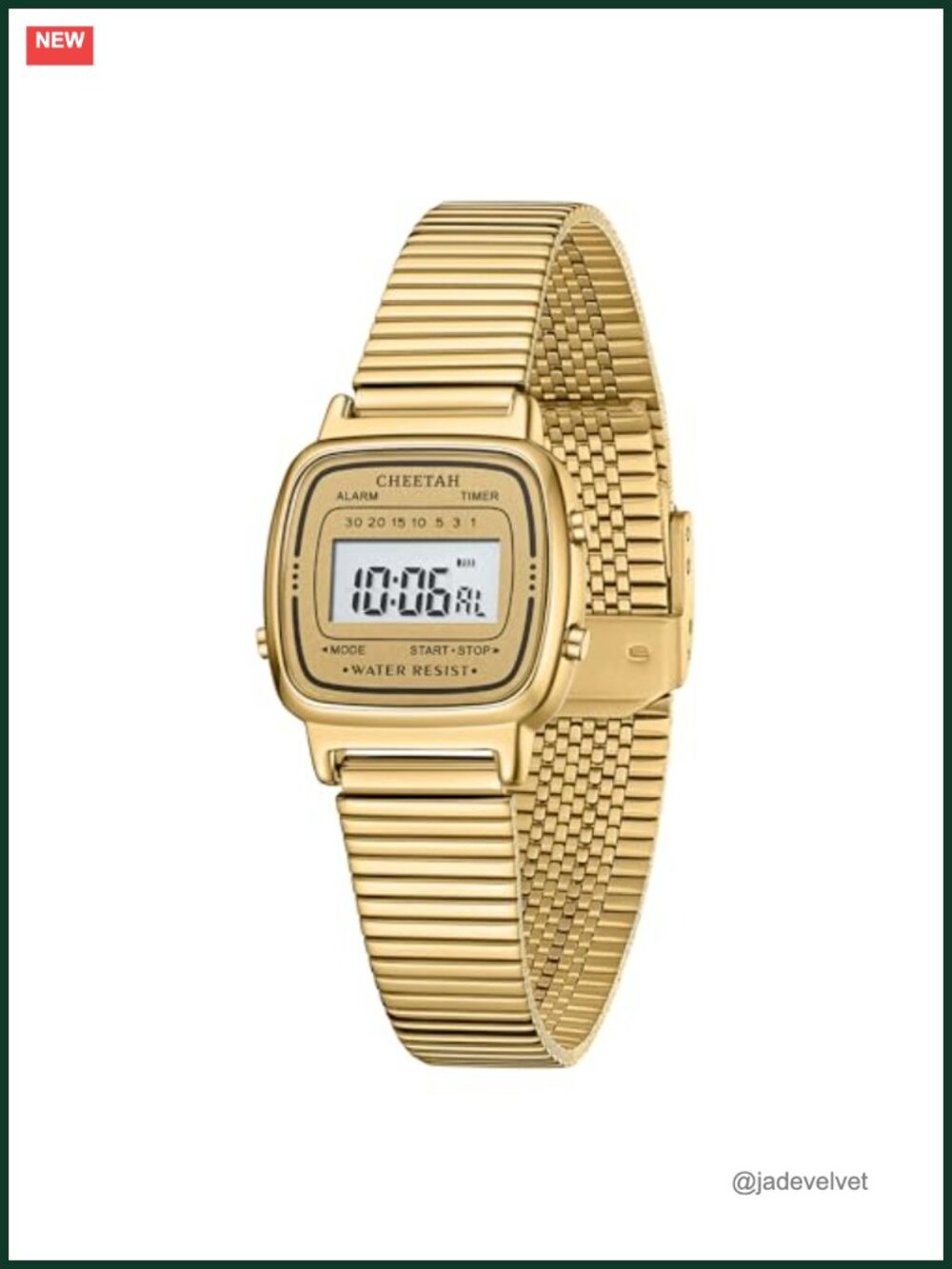 Square Digital Watch with Gold Stainless Steel Bracelet and 50m Water Resistance